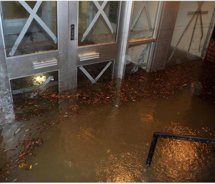A flooded commercial building 
